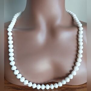 Milk Glass  White Beaded Necklace